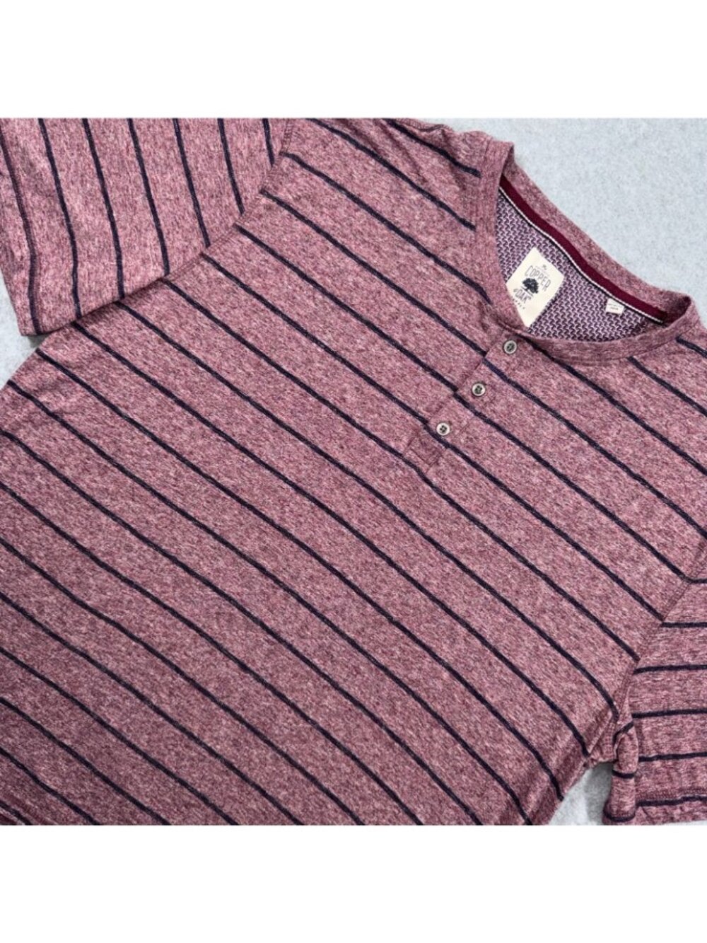 Copper & Oak Men's XXL Burgundy Striped Short Sleeve Henley Shirt - Picture 2 of 12
